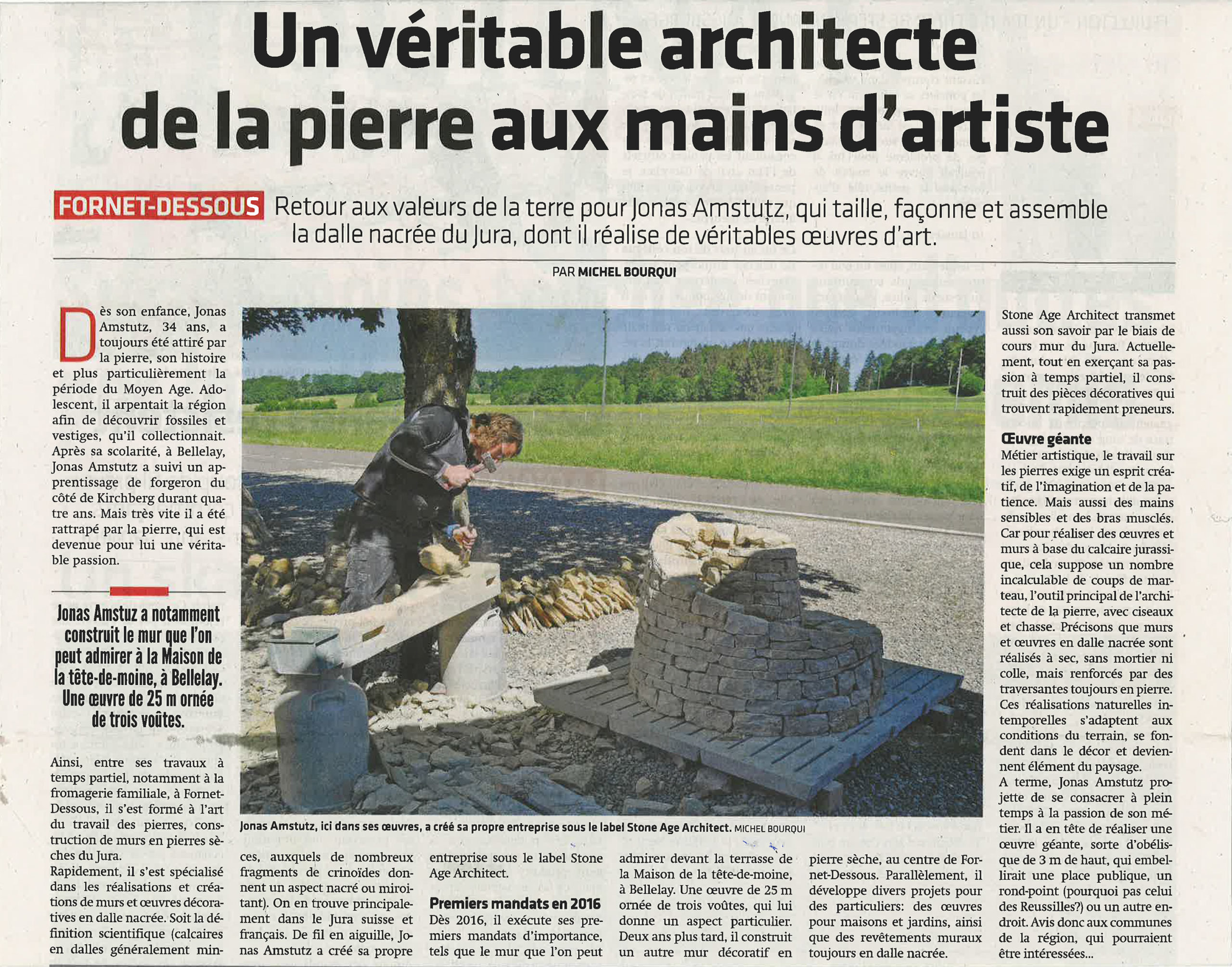 Artikel im Jurnal du Jura über Jonas Amstutz und Stone Age Architect